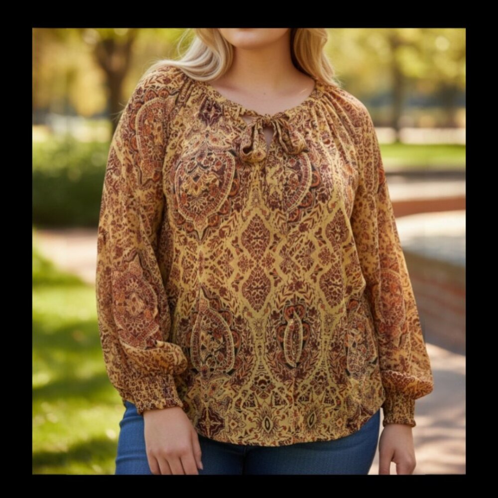 Torrid Size 3 Crinkle Chiffon Raglan Tie Front Blouse‎ Medallion Multi NWT